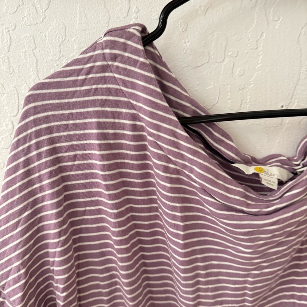 🤍 Boden Katrina Jersey Knit Top Size 12 US Purple Stripe Boxy Shirt 🤍 - Picture 4 of 10